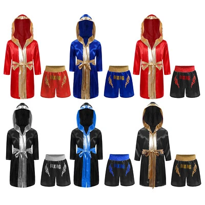 Kids Boxing Costumes 2Pcs Boxer Robe And Mma Shorts Sets Dress-up Party Outfit