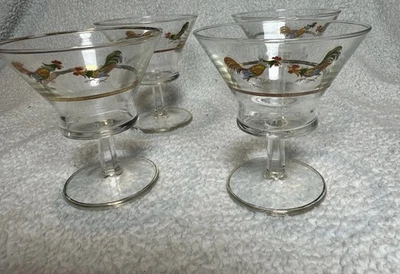 4 copos de coquetel galo pintados à mão italianos 4 oz. Aro dourado de vidro transparente *Leia - Imagem 1 de 4