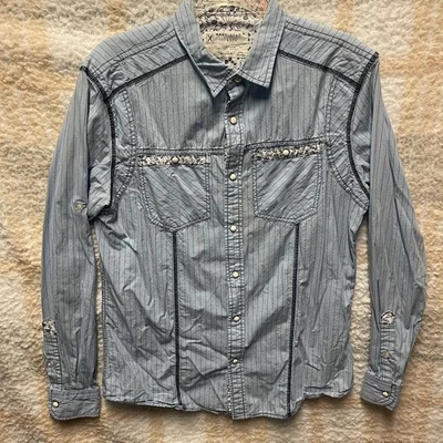 MARC ECKO SOHO NYC Mens Medium Shirt Pearl Snap Button Blue Light Long Sleeve - Image 1 of 4