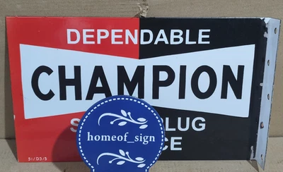 Champion Spark Plug Service Porcelain Enamel Sign 18 x 10 Inches 2 Sides - Image 1 of 4