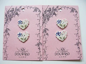 Set of 4 Dogwood Lane Ceramic Buttons ~ Floral Hearts - Picture 1 of 1