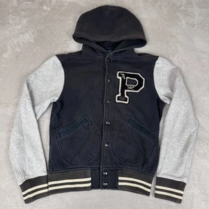 Polo Ralph Lauren Varsity Jacket Mens Small Black Gray Preowned Hooded Baseball - Picture 1 of 9