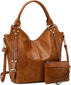 Women Tote Bag Handbags PU Leather Fashion Hobo Shoulder Medium, Light Brown - Picture 1 of 8