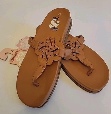 Sandalias Sam and Libby Marrón Talla 8.5 Tanga Planas Foto 1 de 4