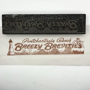 Ponchartrain Beach Letter Press Block News Print Zephyr Breezy Brevities VTG - Picture 1 of 13