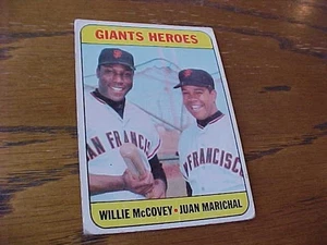 1969 Topps 'GIANT HEROES' SF Giants Willie McCovey Juan Marichal #572 Bonus card - Picture 1 of 4