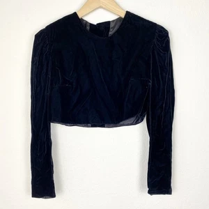 Vintage Puff Sleeve Velvet Top Size 16 XL Victorian Goth Crop Blouse Button Back - Picture 1 of 6