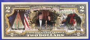 DONALD TRUMP MELANIA Merry Christmas 2 Two Dollar Bill Legal Tender Bank dollars - Picture 1 of 7