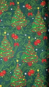 Vtg Christmas Tree Cotton Green scatter print Fabric 37" X 43" W Pc - Picture 1 of 5
