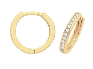 SINGLE 9CT HALLMARKED YELLOW GOLD 10MM DIAMETER CZ SET CARTILAGE HUGGIE EARRING - Picture 1 of 6