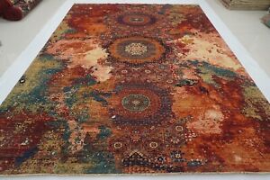 9x12 Red Modern Mamluk Afghan Hand Knotted Abstract Medallion Area Rug