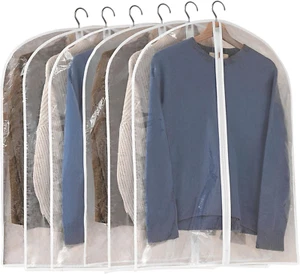 Garment Bags for Hanging Clothes, 6 Pcs All Clear Garment Bag, Plastic Dustproof - Picture 1 of 12