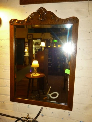 Antique Oak Frame Mirror beveled glass refinished 1900's Cover