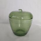 Vintage Hazel Atlas Green Textured Glass Apple Shape Jam Jelly Jar with Lid EUC
