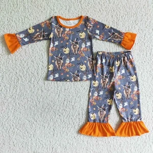 Conjunto de pijama de manga larga de calabaza de vaca Highland para niñas 2 piezas ropa de dormir de Halloween - Imagen 1 de 1