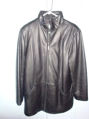 Abrigo de cuero Covington para mujer negro con cremallera completa con forro talla 14/16 grande Foto 1 de 4