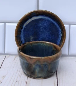 Pigeon River Pottery Soup/Dip Bowl With Under-plate Blue Brown Drip Glaze - Picture 1 of 23
