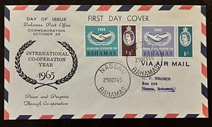 1965 NASSAU BAHAMAS FDC COVER INTL CO-OPERATION YEAR QUEEN ELIZABETH II - Picture 1 of 2