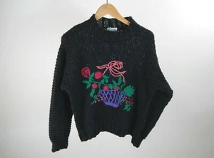 Pappagallo Vintage Black/Dark Grey Hand knit Sweater Medium/Large - Picture 1 of 4