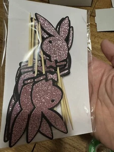 Playboy Bunny Birthday Celebration Cupcake Toppers Lot Of 12 Glitter - Picture 1 of 2