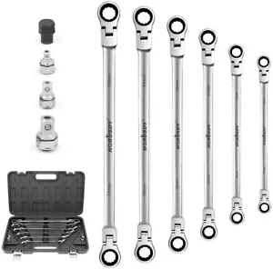 10Pc Flexible Head Ratchet Spanner Set Long Spanner CRV Double End Metric 8-19mm - Picture 1 of 10