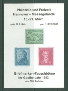 Block J17 Special Sheet 1982 Germany J W v Goethe Poet Literature - Picture 1 of 1