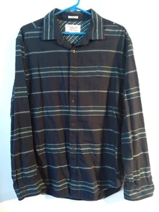 Men's Lg Penguin by Munsingwear Long Sleeve Button Up Shirt Black Green Stripes - Picture 1 of 8