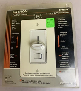 Controles de ventilador/luz Lutron Electronics SFSQ-LFH-WH, control de ventilador deslizable para apagar, nuevo en caja - Imagen 1 de 4