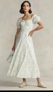 NWT $598 Polo Ralph Lauren Floral Off The Shoulder Puff Sleeve Midi-Dress size 4 - Picture 1 of 8