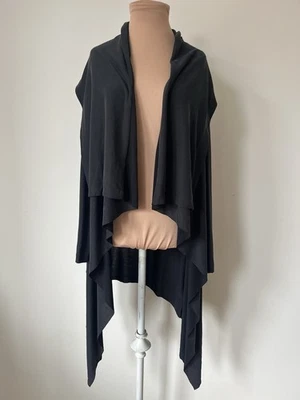 Chalet Lagenlook Black Grey Cupro Shawl Open Front Long Cardigan Sweater EUC S Foto 1 de 4