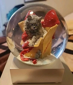 CoolSnowGlobes Cat Snow Globe Kitten in Box Fragile Ribbon Holiday Decor K - Picture 1 of 15
