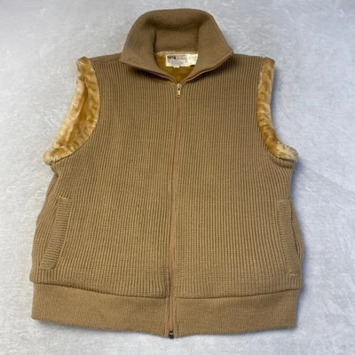 Montgomery Ward Hombres Cremallera Completa Suéter Chaleco Piel Sintética Borde Tostado Talla L Foto 1 de 4