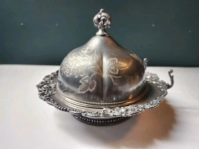 Wilcox Silver Plate Co Quadruple Plate Meriden Conn BUTTER DISH 5079 Antique - Изображение 1 из 4
