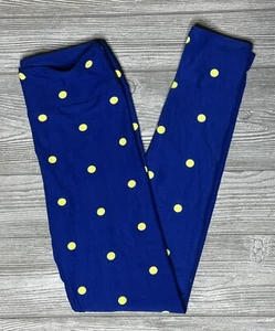 NEW Vintage Lularoe OS Leggings Blue with Yellow Polka Dots One Size - Picture 1 of 1