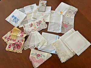 Lot of 14 Vintage Hankies White, floral lace edge, Switzerland, Maderia, Austria - Picture 1 of 15