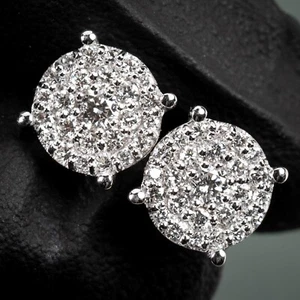Round Shape 14K White Gold VVS 0.51Ct Lab Grown Cluster Diamond Earrings - Picture 1 of 7