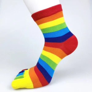 1 Pair Unisex Men Women Five Toe Finger Socks Rainbow Striped Breathable Casual - Picture 1 of 4