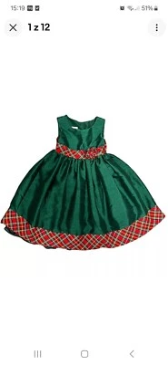Laura Ashley London Holiday Dress Grils Size 2 Green Red Plaid Trim Christmas - Image 1 of 4