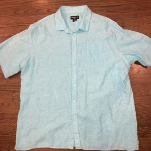 Claiborne Slim Fit XXL Linen Blend Blue Button-Up Men's Short Sleeve Shirt LN! - Picture 1 of 6