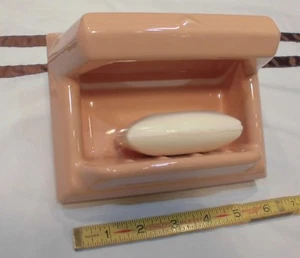 Vintage *Dark Peach* Ceramic Soap Dish with Grab Bar…by The Fairfacts Co. NOS - Picture 1 of 12