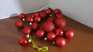 Set of 20 Various Sizes SMALL / MINI RED SHATTERPROOF Christmas Ornaments - Picture 1 of 4