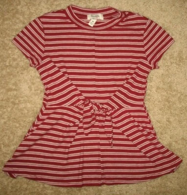 Girls' size M Speechless Kids Striped Stretchy Knit top with tie Burgandy White - Image 1 of 2