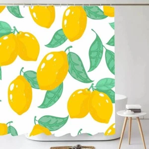 Yellow Lemon Shower Curtain with Hooks Summer Modern Bathroom Decoration 72 In - Picture 1 of 5