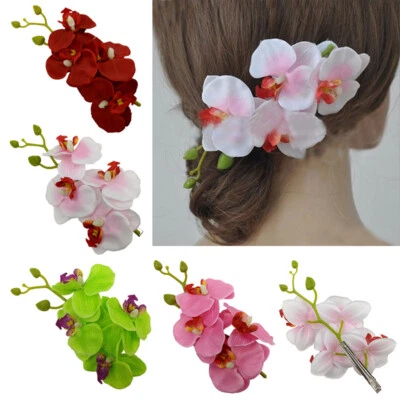 Lady Boho Hair Clip Butterfly Wedding Orchid Flower Bridal Vacation Barrettes - Image 1 of 4