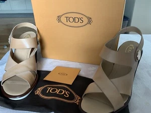 Tod’s New In Box Platform Sandal Beige Leather Heel Italy Women’s 9US 39EU - Picture 1 of 15