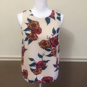 Darling Sleeveless Top XS Lined Scalloped Hem Keyhole Back Floral Blouse Women’s - Picture 1 of 9
