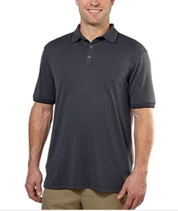 KIRKLAND SIGNATURE Mens Short Sleeve Jacquard Polo Size M - Charcoal Gray/Black - Picture 1 of 3