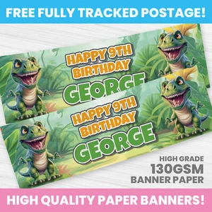 PERSONALISED DINOSAUR BIRTHDAY BANNER PARTY DECORATION BANNERS - Picture 1 of 3