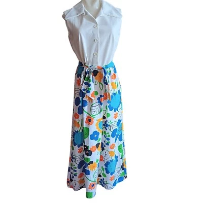 Maxi Vestido 1OF1 Talla 8 Verdadero Vintage Sin Mangas Estampado Floral Años 70 Boho Hippy Mamá Foto 1 de 4