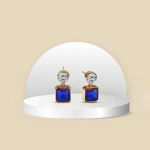 Blue Sapphire Dangle Drop Earrings For Women Cubic Zircon Gemstone Earrings Gift - Picture 1 of 4